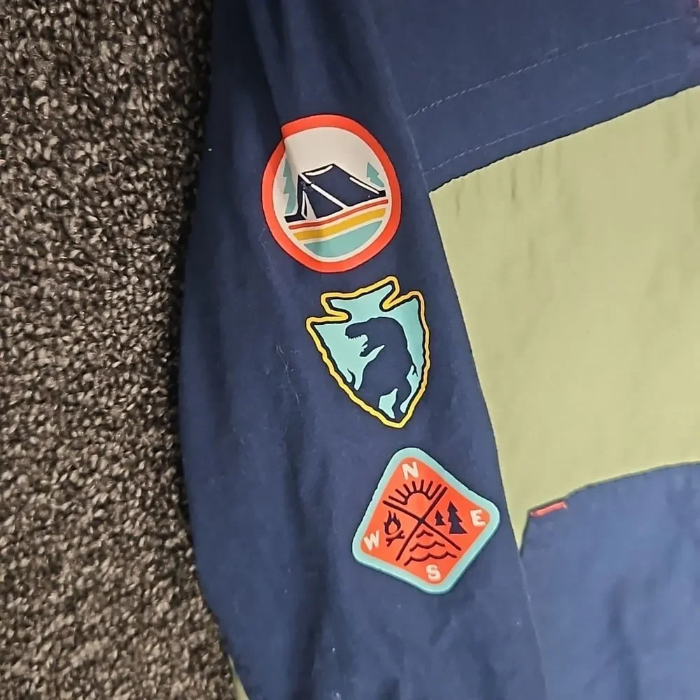 365 Kids Pullover Jacket Tan Navy Orange Dinosaur Size 6 Quarter 1/4 Zip